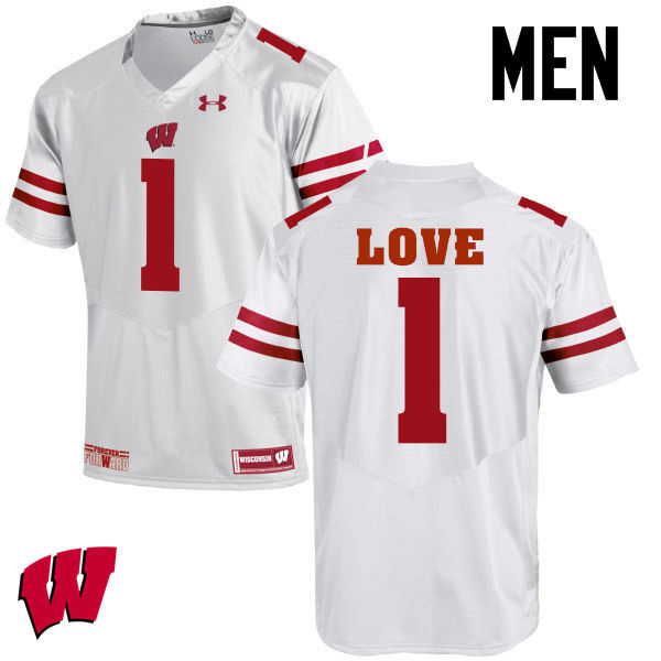 Wisconsin Badgers Men's #1 Reggie Love NCAA Under Armour Authentic White College Stitched Football Jersey RT40K35BO
